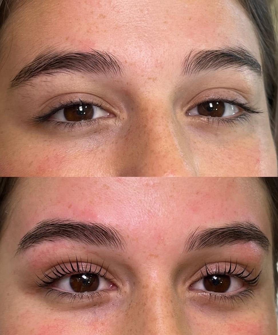 Sobrancelhas antes e depois de design e laminação