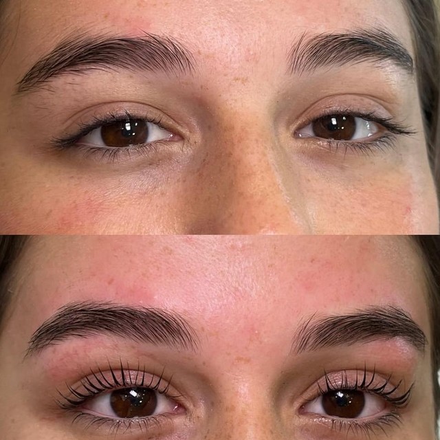 Antes e depois de design de sobrancelhas por Sofia Trevizani
