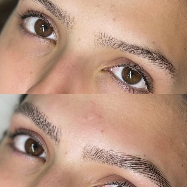 Antes e depois de design de sobrancelhas por Sofia Trevizani